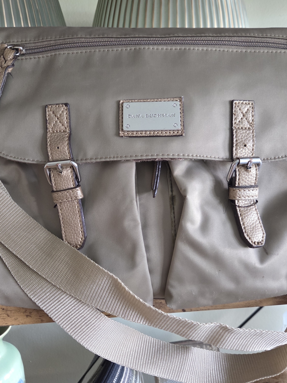 Dana Buchanan Taupe Nylon Crossbody Bag with Faux Leather Trim